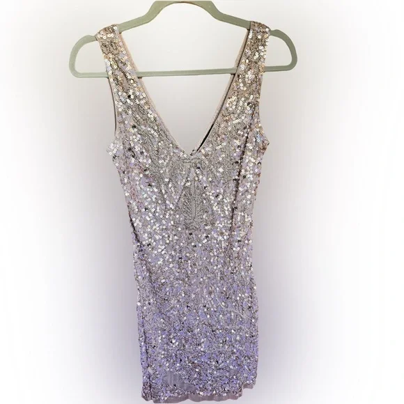 Aidan Mattox | Dresses | Aidan Mattox Silver Sequin Bodycon Dress Vneck |  Poshmark